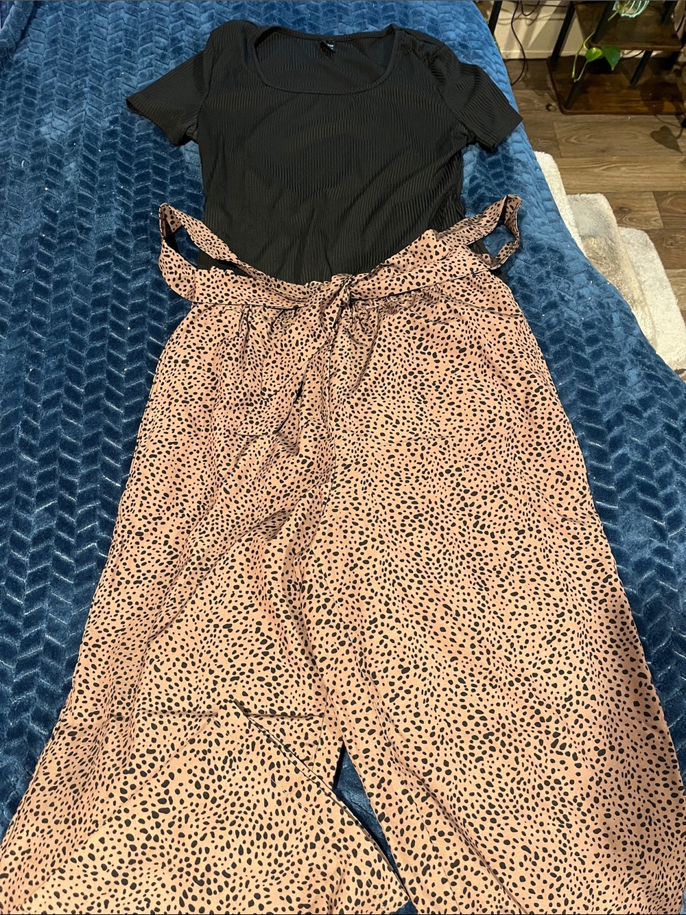 SHEIN Pink Leopard-Print Wide Leg Jumpsuit with Tie Waist